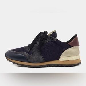 Valentino Rock-runner tricolor leather, suede and mesh sneakers. Size: 40 (US 7)